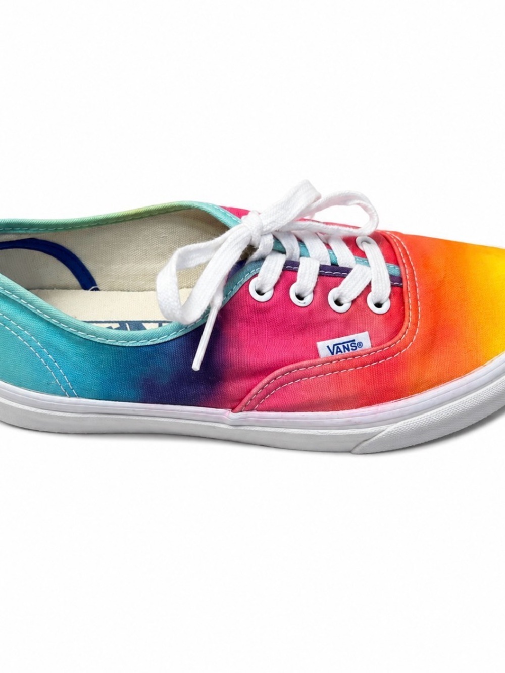 Vans women's Low Top Sneakers - Rainbow Gradient Blue, Pink, Orange, Yellow SZ 7